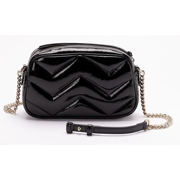 $2600 NEW GUCCI BLACK PATENT LEATHER MARMONT CAMERA CROSSBODY BAG PURSE - Picture 4 of 11